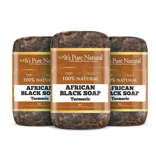 It's Pure Natural African Black Soap with Turmeric in a 5 oz bottle, from Pasteur Pharmacy, for healthy skin and beauty.