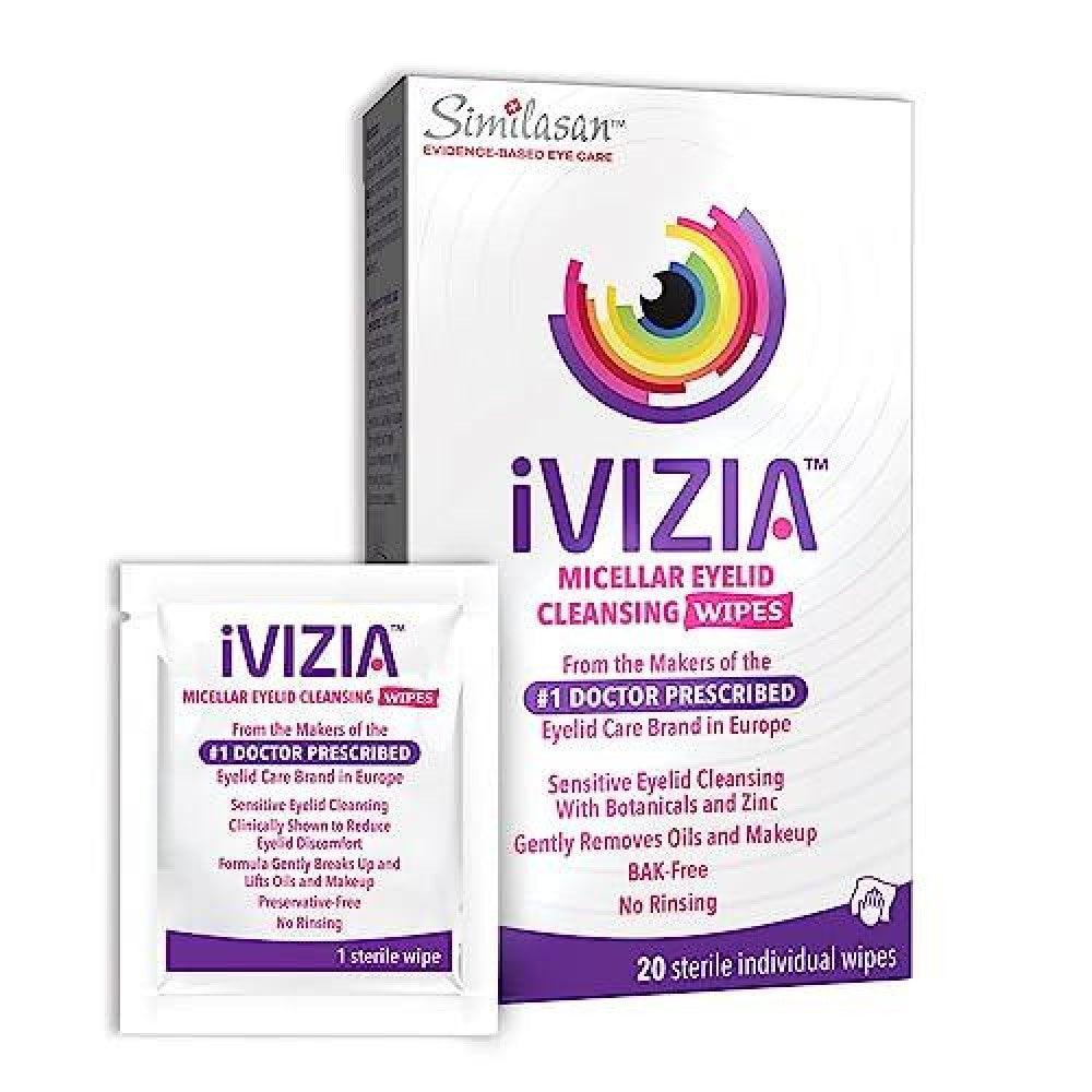 iVIZIA Similasan eyelid cleansing wipes for eye hygiene, featuring gentle, effective cleansing for sensitive eyelids.