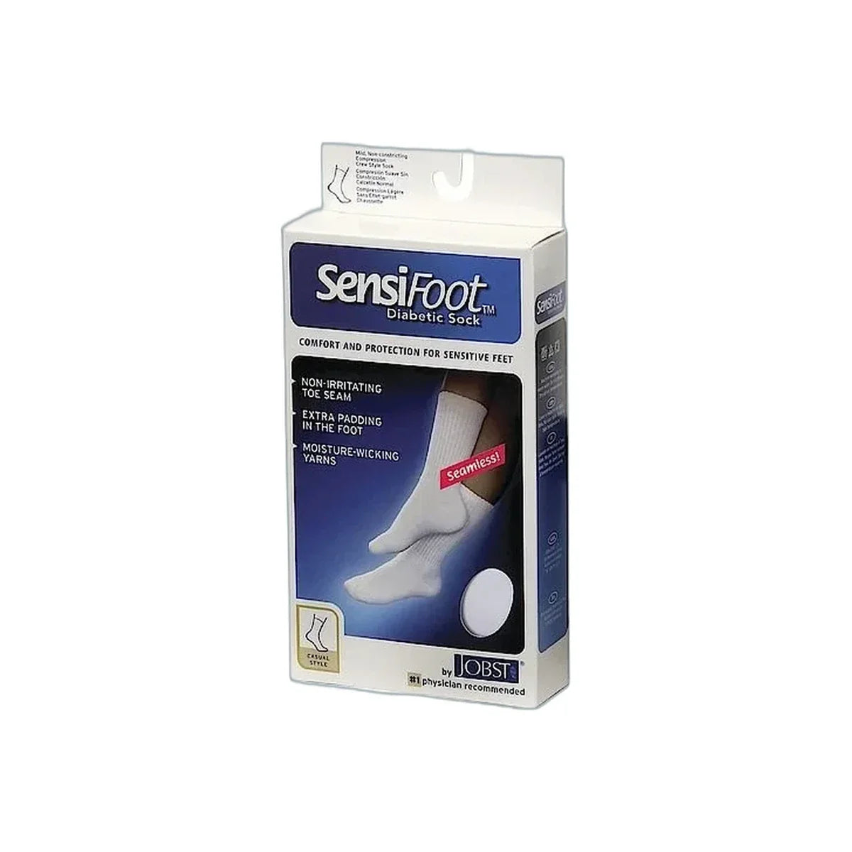 Jobst Sensifoot closed toe crew socks in white, designed for comfort and support, featuring a soft, breathable fabric.
