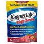 Kaopectate Diarrhea & Upset Stomach Soft Chews in strawberry flavor, displayed in a clear blister pack, for digestive relief.