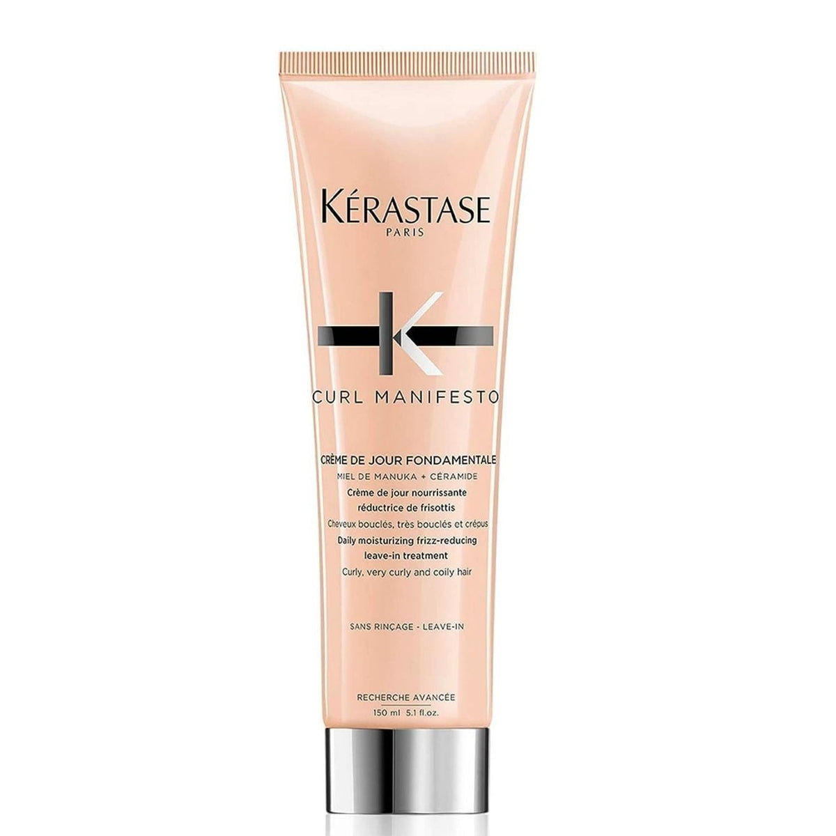 Kerastase Curl Manifesto Crème De Jour Fondamentale hair cream in 150ml jar, designed for curly hair nourishment and styling.