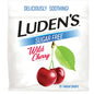 Luden's Sugar Free Wild Cherry Throat Drops in a clear plastic package, designed for soothing sore throats and freshening breath.