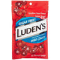 Luden's Sugar Free Wild Cherry Throat Drops in a clear package with cherry flavor branding, designed for soothing throat relief.