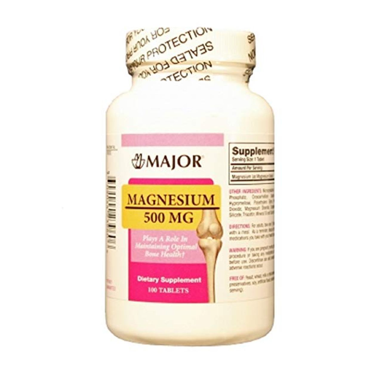 Bottle of Pasteur Pharmacy Magnesium Oxide tablets, 500 mg, 100 count, in a health and beauty supplement container.