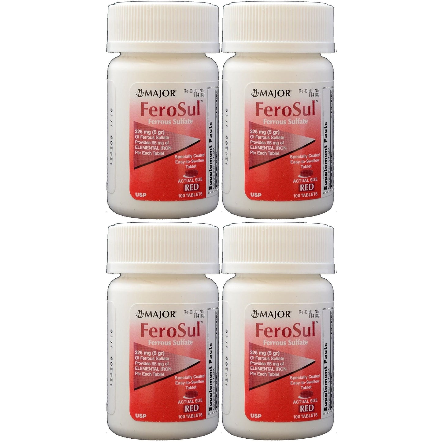 Major FeroSul Ferrous Sulfate 325mg tablets from Pasteur Pharmacy, 100-count for iron supplement and blood health support.