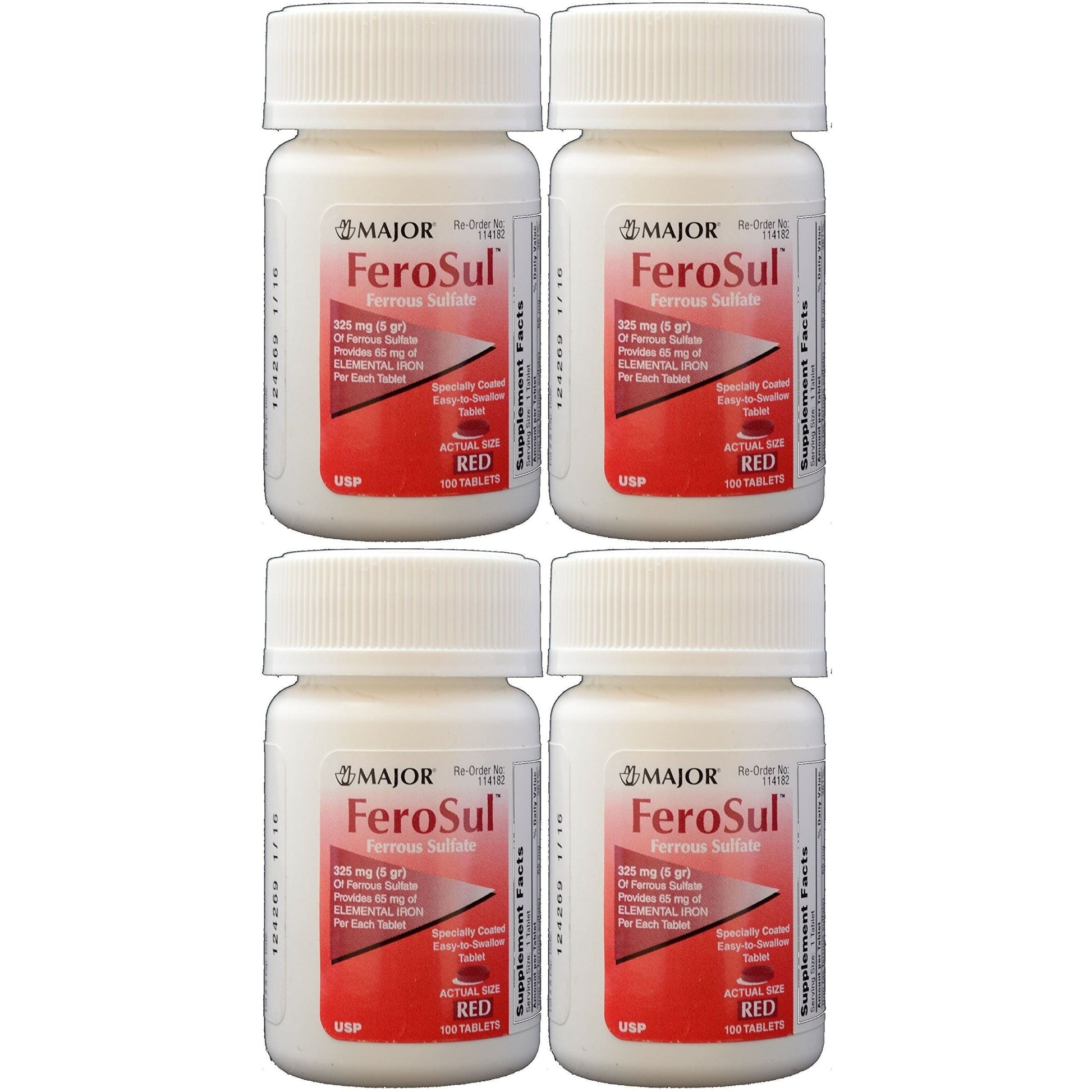Major FeroSul Ferrous Sulfate 325mg tablets from Pasteur Pharmacy, 100-count for iron supplement and blood health support.
