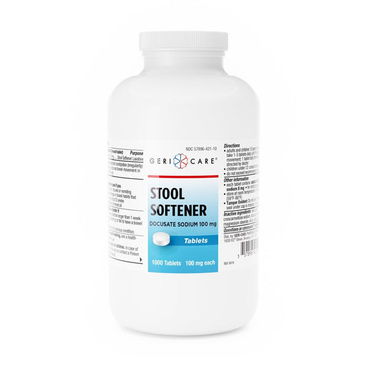 McKesson Geri-Care 100 mg tablets in a bottle, 1,000 count, designed for health and wellness by Pasteur Pharmacy.