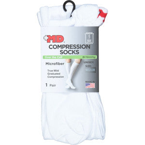MD Plus microfiber over-the-calf compression socks by Pasteur Pharmacy, designed for improved leg circulation and support.