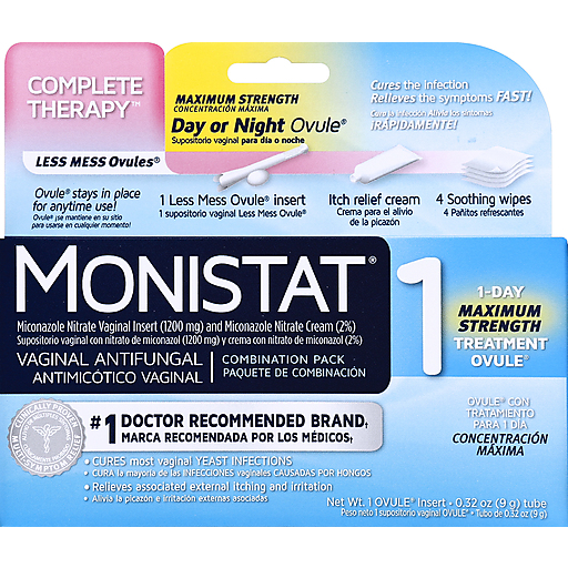 Monistat 1 Complete Therapy Vaginal Antifungal treatment ovule pack for maximum strength relief, by Pasteur Pharmacy.
