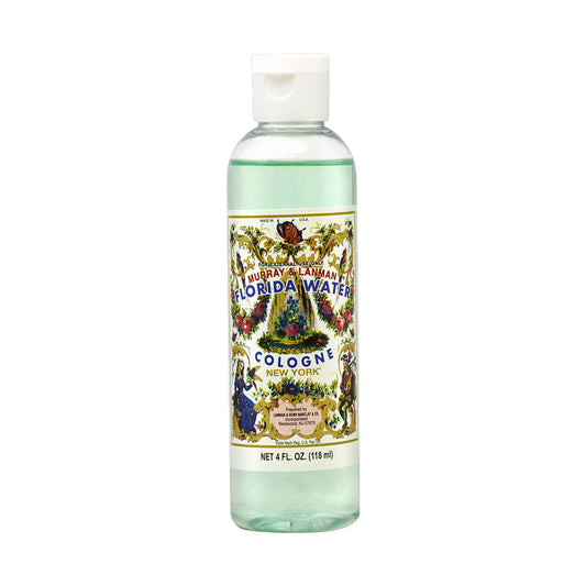 Murray & Lanman Florida Water Cologne 4 oz bottle, a health and beauty product with a clear liquid in a decorative glass bottle