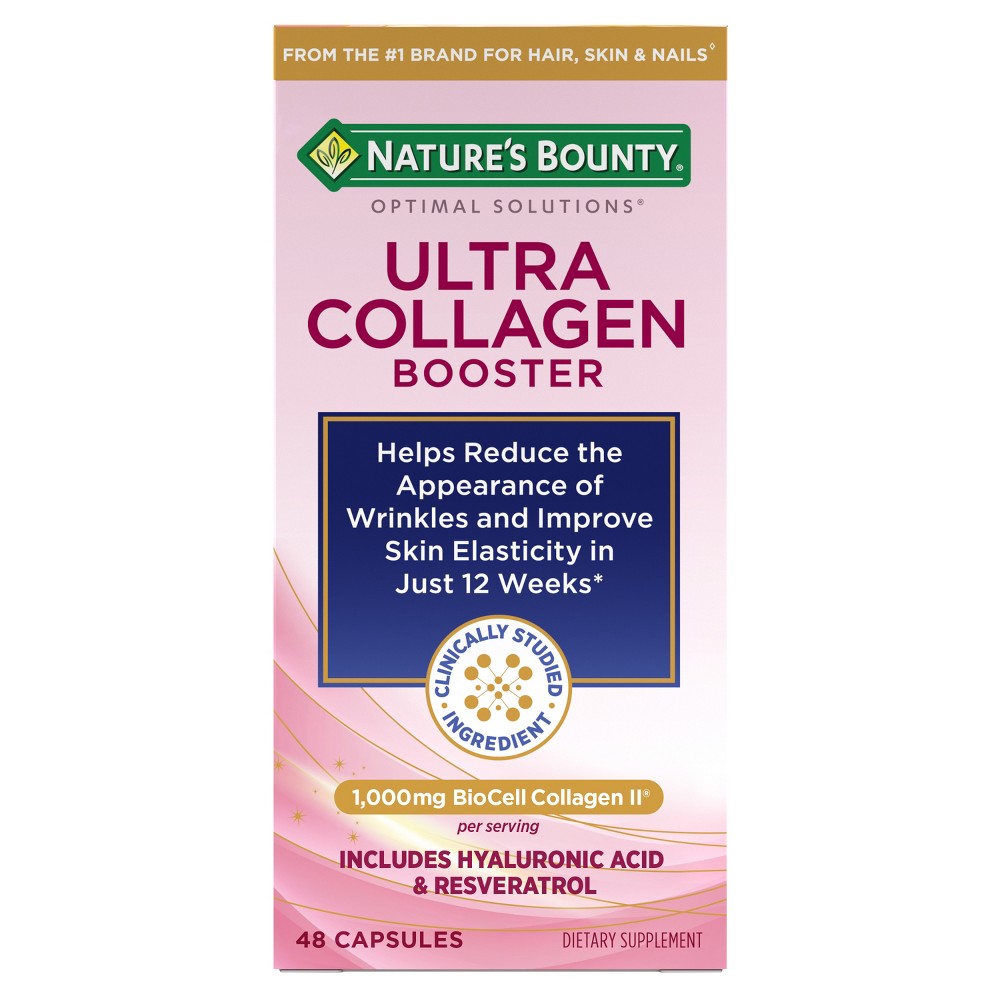 Nature's Bounty Ultra Collagen Booster Capsules in a 48-count bottle, dietary supplement for healthy skin and joints.