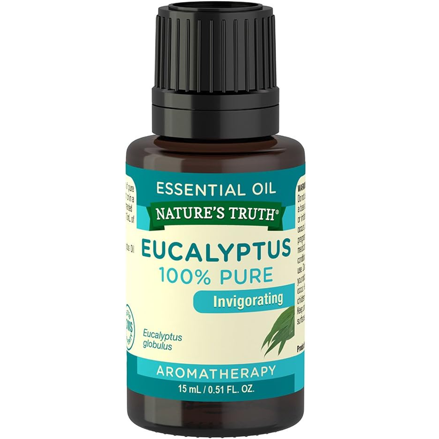 Nature's Truth eucalyptus essential oil in a 0.51 fl oz bottle, showcasing the health and beauty product for aromatherapy use.