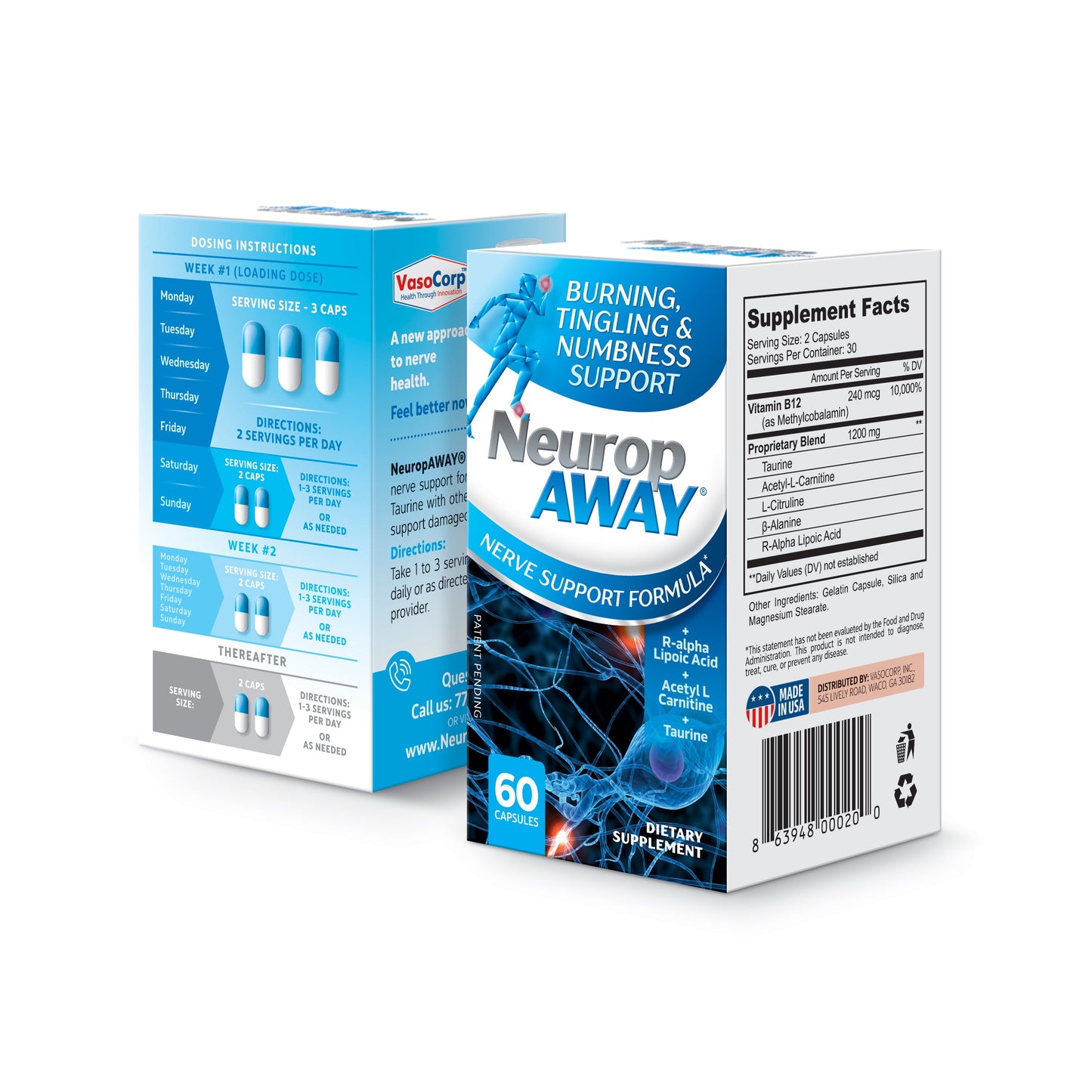 Neuropaway Nerv Support capsules from Pasteur Pharmacy, 60-count, for nerve health and wellness.