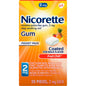 Nicorette Nicotine Gum Fruit Chill flavor 2 mg strength, showing fresh chewing gum pieces in a blister pack.