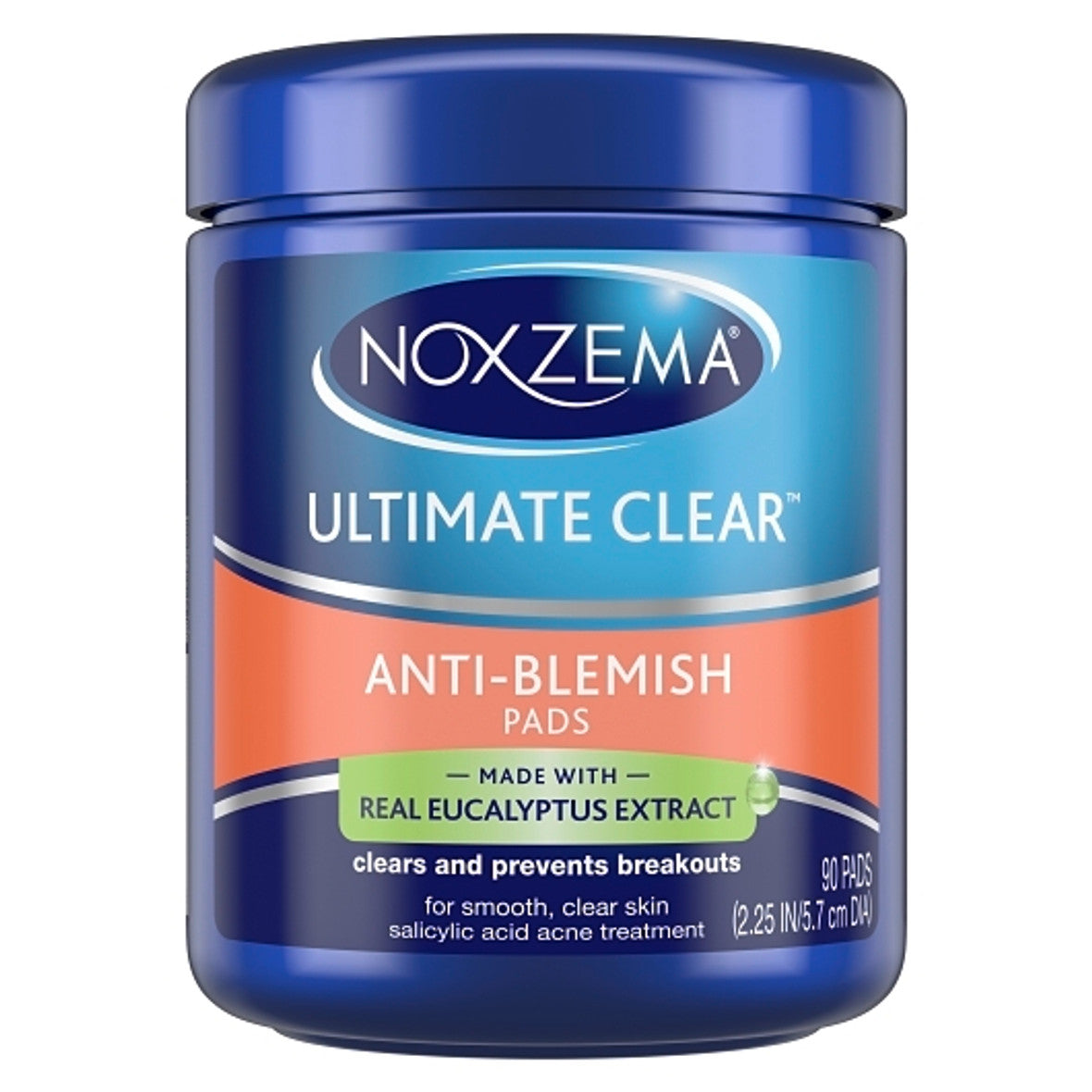 Noxzema Ultimate Clear Anti Blemish Pads in a 90-count container, part of health and beauty skincare product.