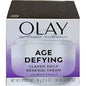 Olay Age Defying Classic Daily Renewal Cream face moisturizer in 2 oz jar, soothing skincare for aging skin.