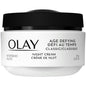 Olay Age Defying Classic Night Face Cream in 2 fl oz jar, shown in a health and beauty product image