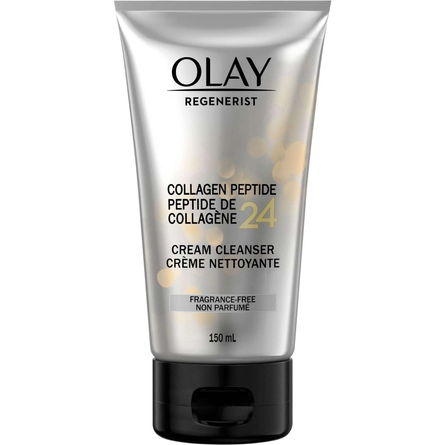Olay Regenerist Collagen Peptide 24 Face Wash in 5 oz bottle, showcasing the skincare product with blue and white packaging.
