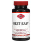 Olympian Labs Rest Easy vegetarian capsules for relaxation and sleep, displayed in a bottle on a white background