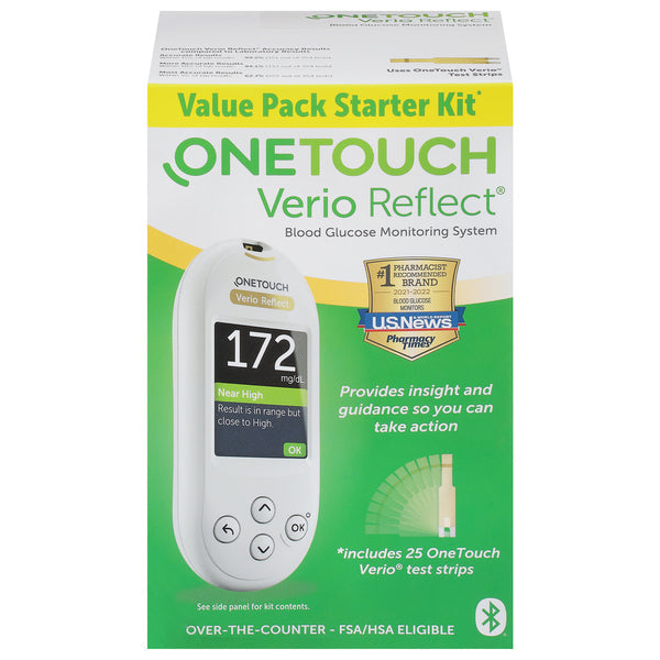 OneTouch Verio Reflect blood glucose testing strips in a value pack, designed for accurate diabetes management.
