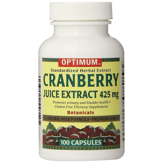 Optimum Cranberry Juice Extract Capsules 425 Mg in a bottle, natural dietary supplement for urinary health by Pasteur Pharmacy