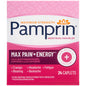Pamprin Maximum Strength Menstrual Pain Relief capsules in blister pack, for menstrual discomfort, by Pasteur Pharmacy.