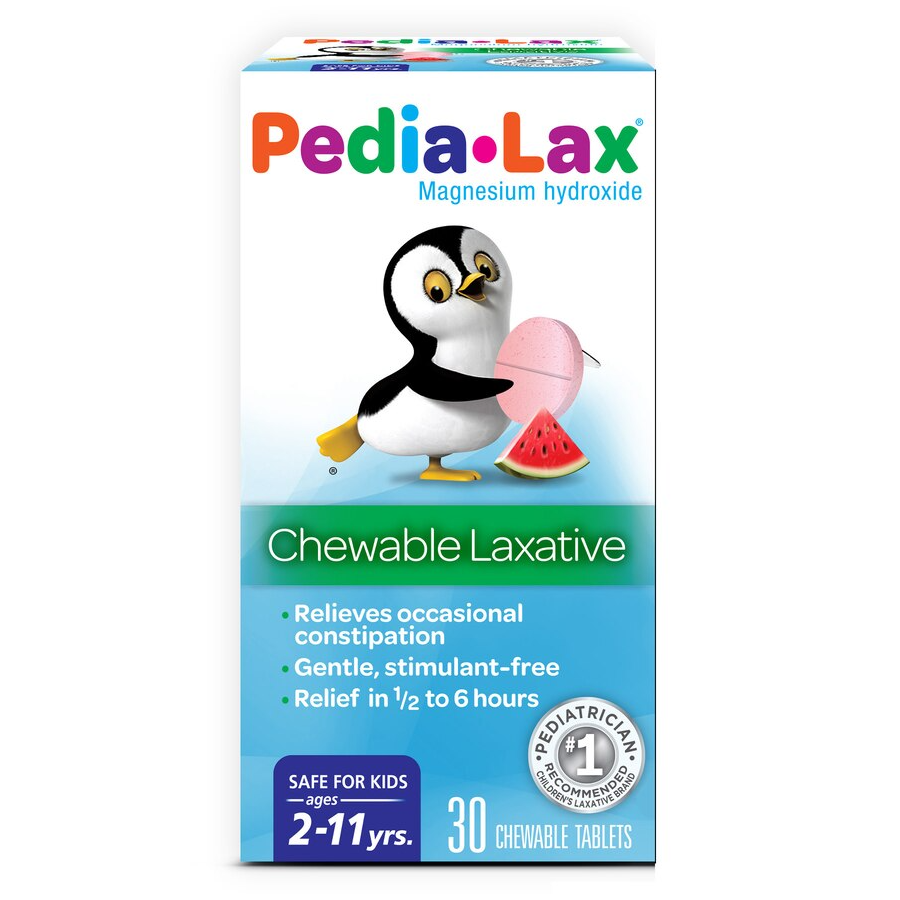 Pedia-Lax oral saline laxative chewable tablets for kids, watermelon flavor, gentle constipation relief, 30 count, Pasteur Pharmacy brand