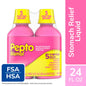 Pepto Bismol 5 Symptom Relief Twin Pack with two 12 fl oz bottles, used for upset stomach and digestive comfort.