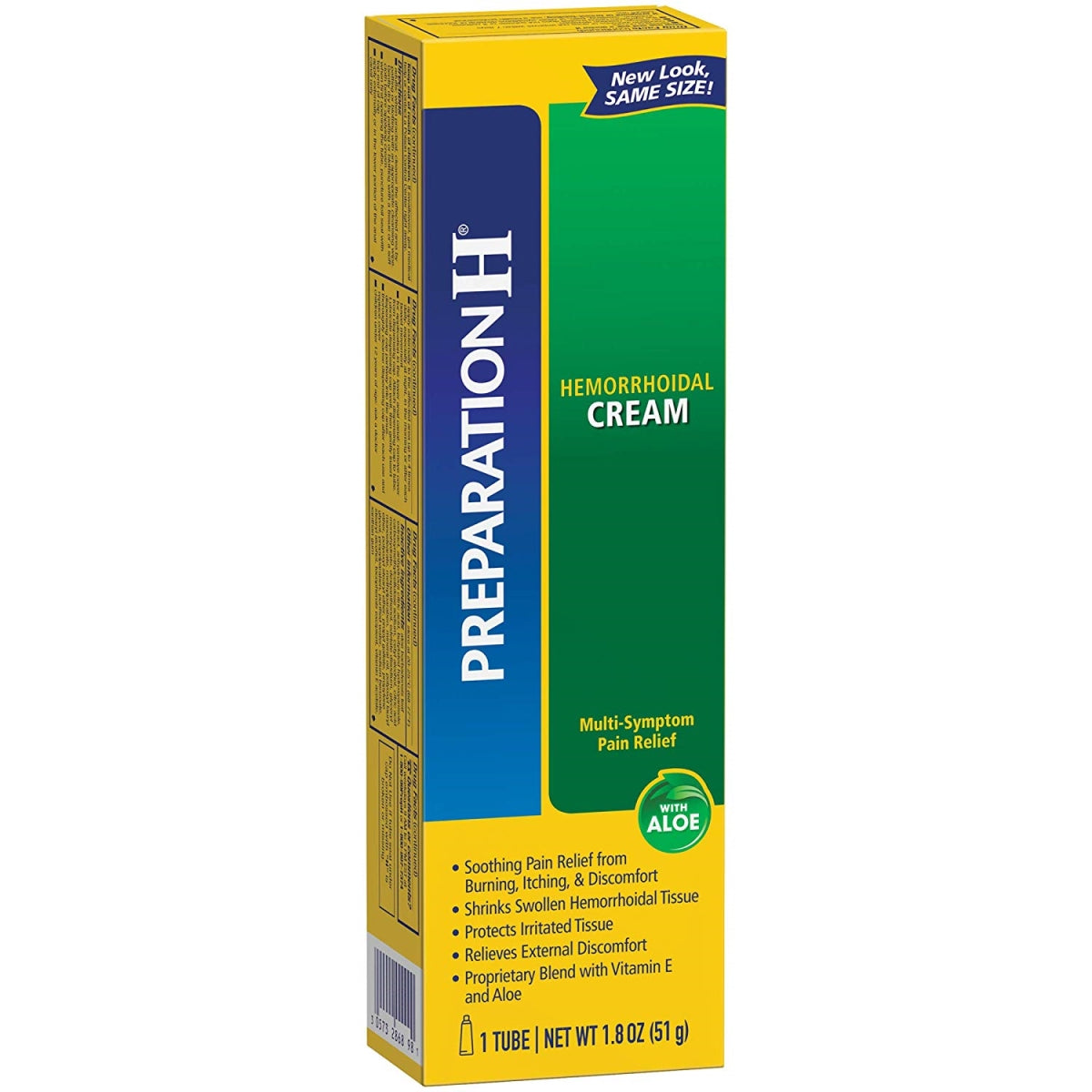 Preparation H Hemorrhoidal Cream with Aloe by Pasteur Pharmacy, 1.8 oz tube for soothing hemorrhoid relief.