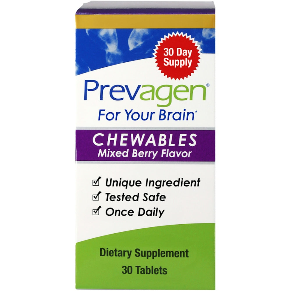 Prevagen memory improvement chewables in mixed berry flavor, dietary tablets from Pasteur Pharmacy, for cognitive support and health.