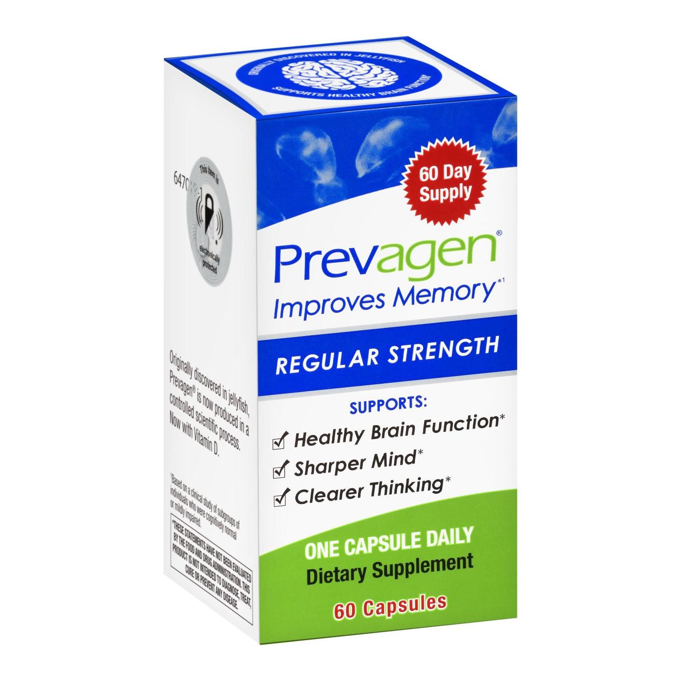 Prevagen Regular Strength memory improvement supplement in 30 capsules, featuring the Pasteur Pharmacy branding and packaging.