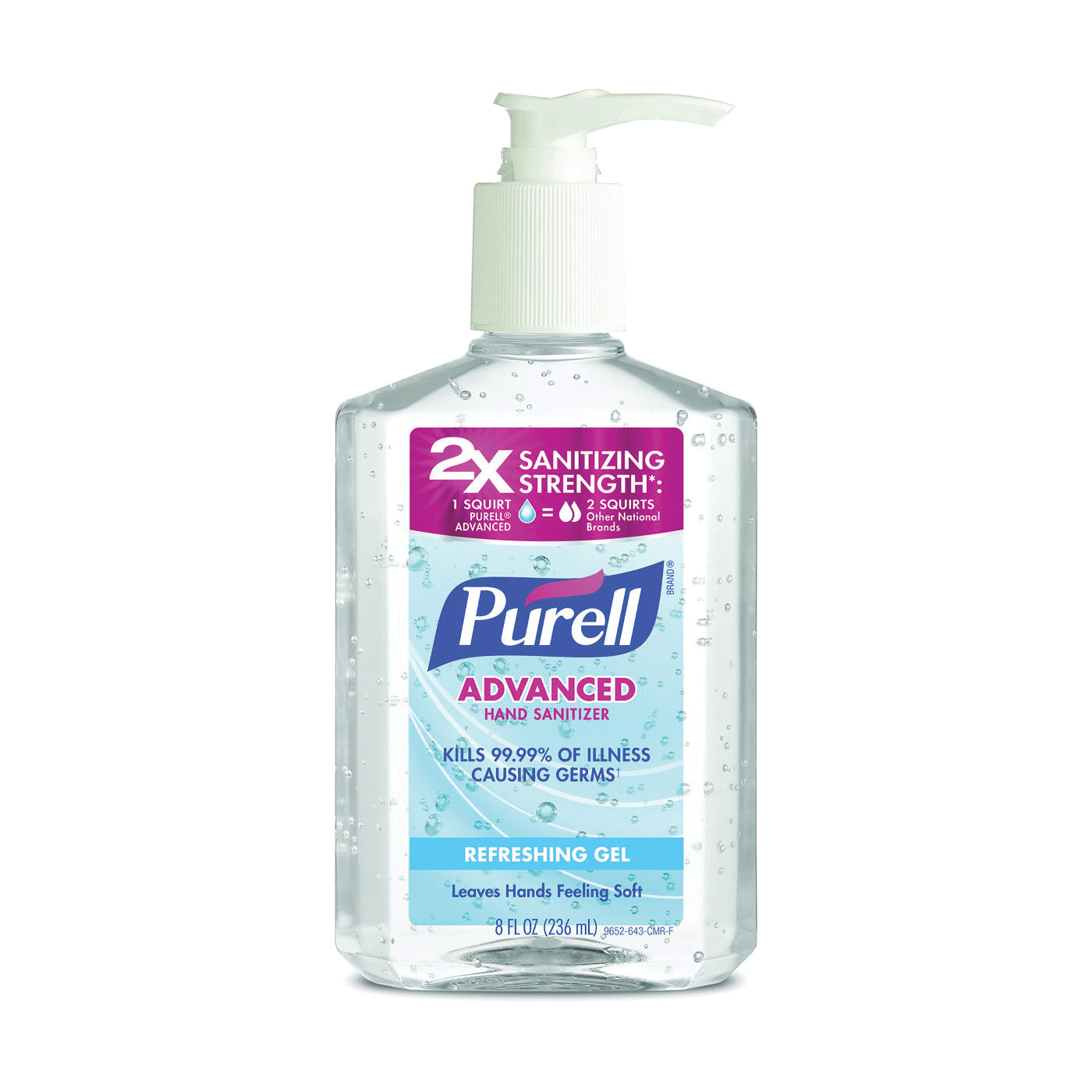 Pasteur Pharmacy Purell Advanced Refreshing Gel Hand Sanitizer in an 8 oz pump bottle with clean scent on a white background.