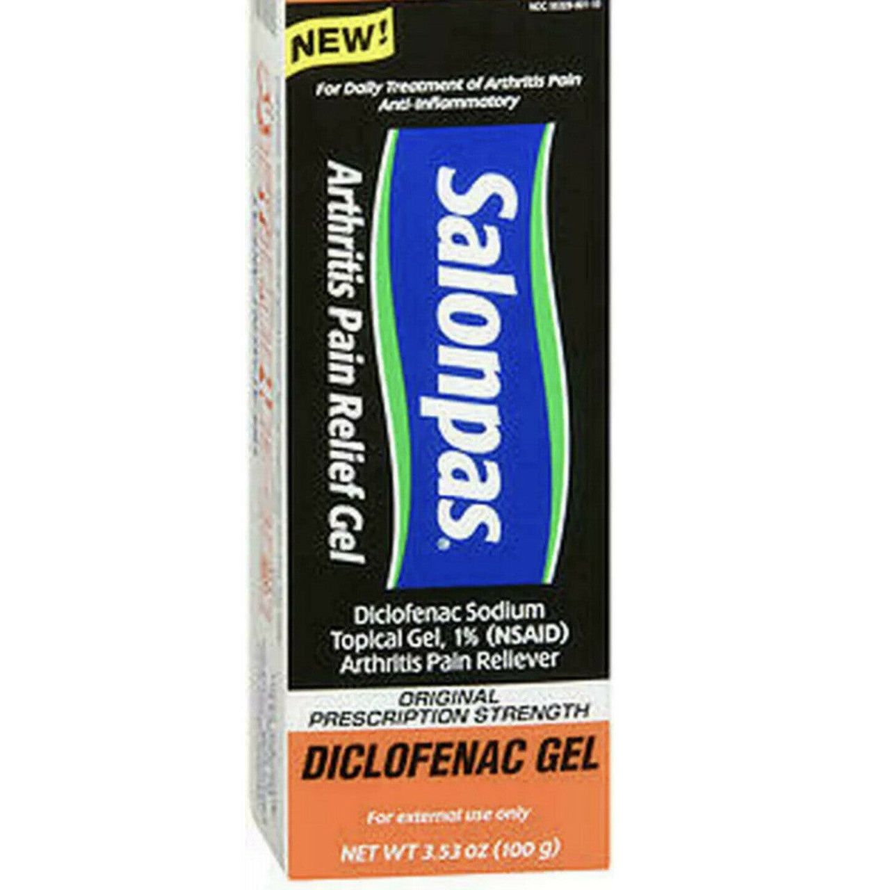 Salonpas Original Prescription Strength Diclofenac Arthritis Pain Relief Gel in 3.53 oz tube, for targeted joint and muscle pain relief.