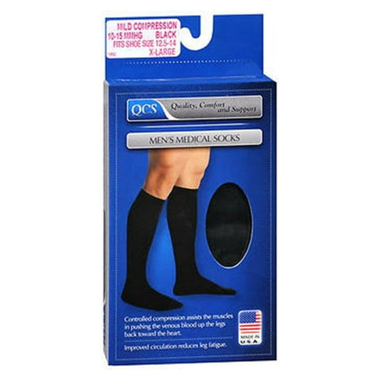 Scott Specialties QCS men's medical socks with mild compression, black, shown in a pair for health and comfort.