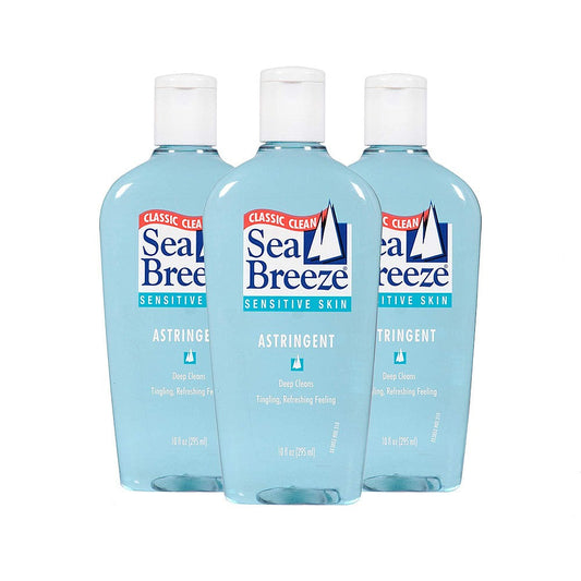 Sea Breeze Astringent for Sensitive Skin in a 10 oz bottle, gentle facial cleanser for oily and acne-prone skin.