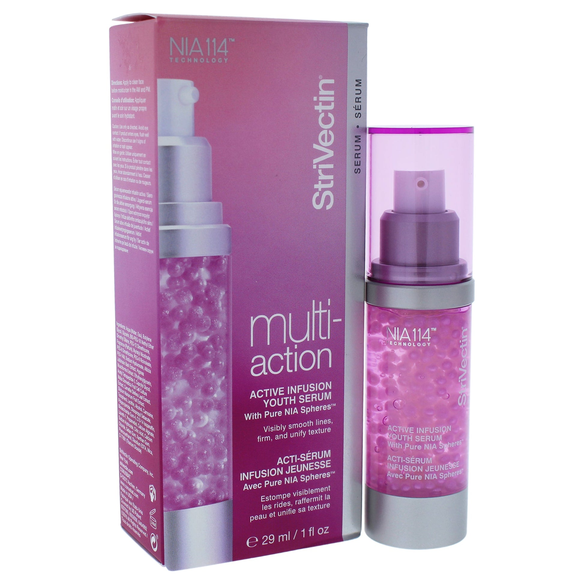 StriVectin Active Infusion Youth Serum 1 oz in a clear pump bottle, highlighting its health and beauty skincare benefits.