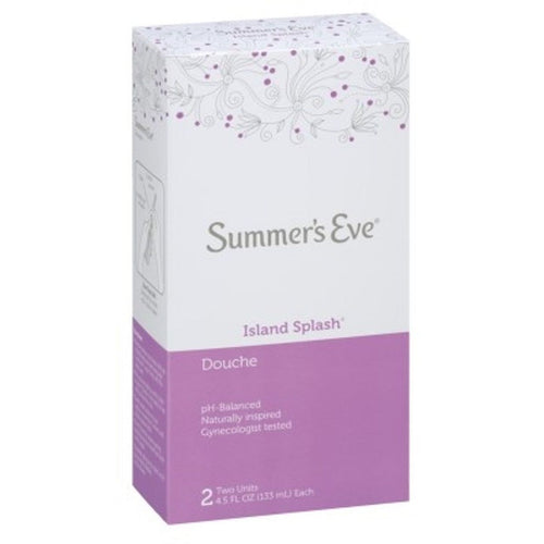 Summer's Eve Island Splash douche, 2 units of 4.5 oz each, in health and beauty product image with brand packaging.