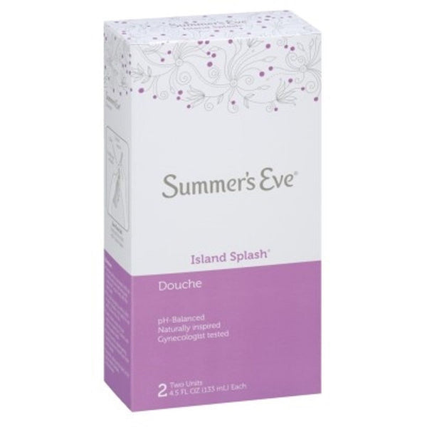 Summer's Eve Island Splash douche, 2 units of 4.5 oz each, in health and beauty product image with brand packaging.
