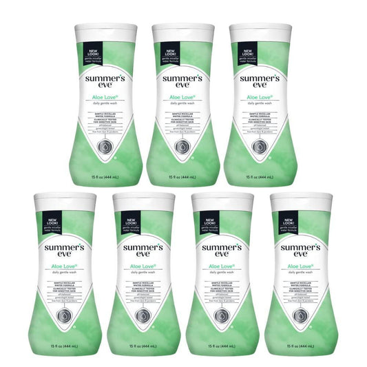 Summer's Eve Feminine Cleansing Wash Aloe Love in a 15 Fl Oz bottle, gentle feminine hygiene product by Pasteur Pharmacy.