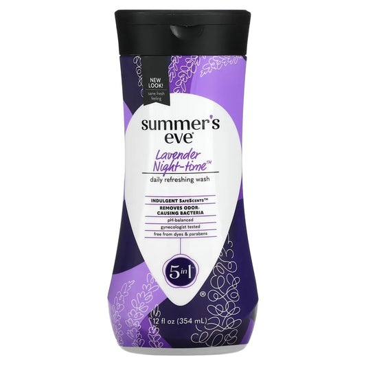 Lavender Night Time Cleansing Wash for Sensitive Skin by Summer's Eve, gentle and soothing for nighttime feminine hygiene.