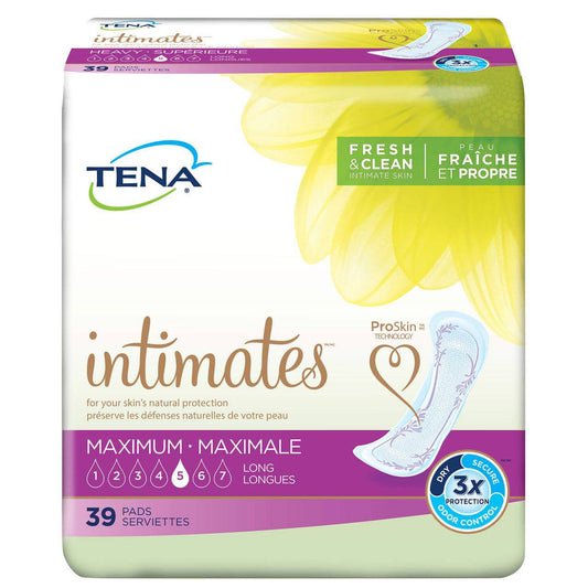 Tena® Intimates™ Maximum Incontinence Pads Long shown in packaging, designed for discreet incontinence protection from Pasteur Pharmacy.
