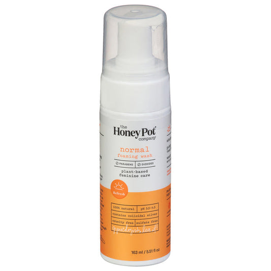 Foaming wash by The Honey Pot Company for normal skin, Refresh scent, in a 163 ml bottle, displayed on a clean surface.