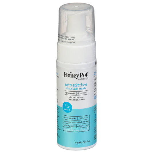 Foaming wash by The Honey Pot for sensitive skin, Refresh scent, 163 ml bottle, gentle health and beauty skincare product