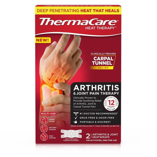 ThermaCare Arthritis & Joint Pain Therapy Patch by Pasteur Pharmacy, two heat patches for joint pain relief, shown on skin.