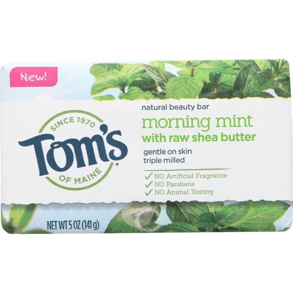 Tom's of Maine Morning Mint natural bar soap, 5oz, with mint and herbal ingredients, in eco-friendly packaging.
