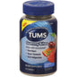 Assorted fruit gummy bites in a clear container, Tums brand, 50 count, colorful gummy candies for soothing indigestion.