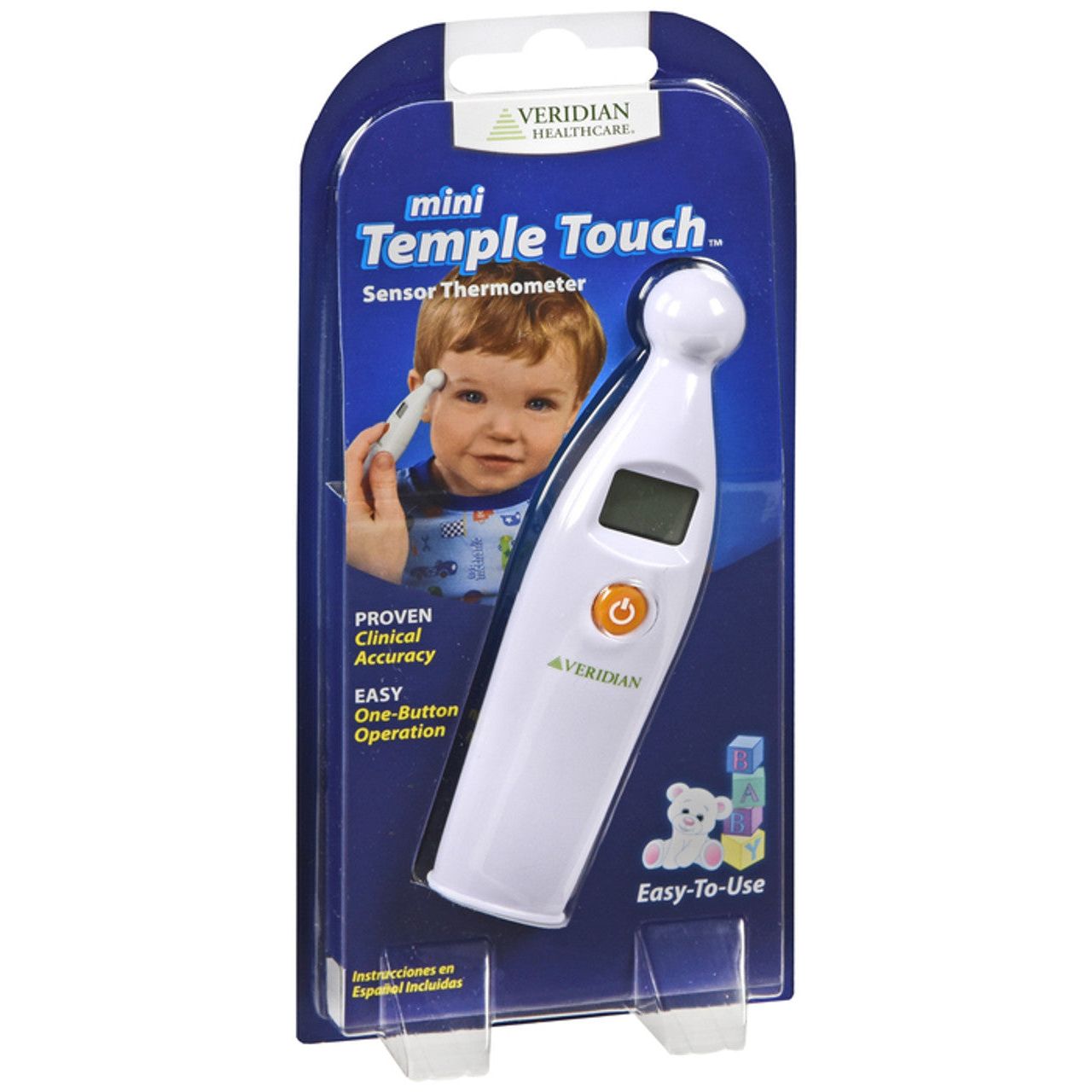 Veridian Healthcare Mini Temple Touch Digital Thermometer showing a digital display on a compact, easy-to-use medical device.