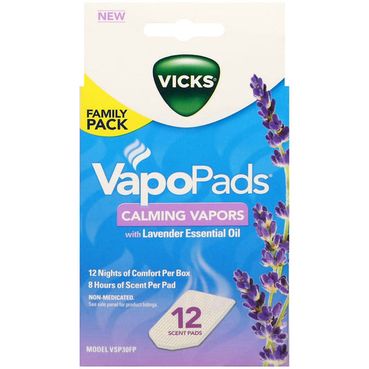 Vicks Calming Vapors with Lavender Essential Oil in a family pack, designed for soothing relaxation and sleep.