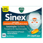 Vicks Sinex Severe Sinus Pressure, Pain, Congestion LiquiCaps in a blister pack for nasal relief and sinus congestion relief.