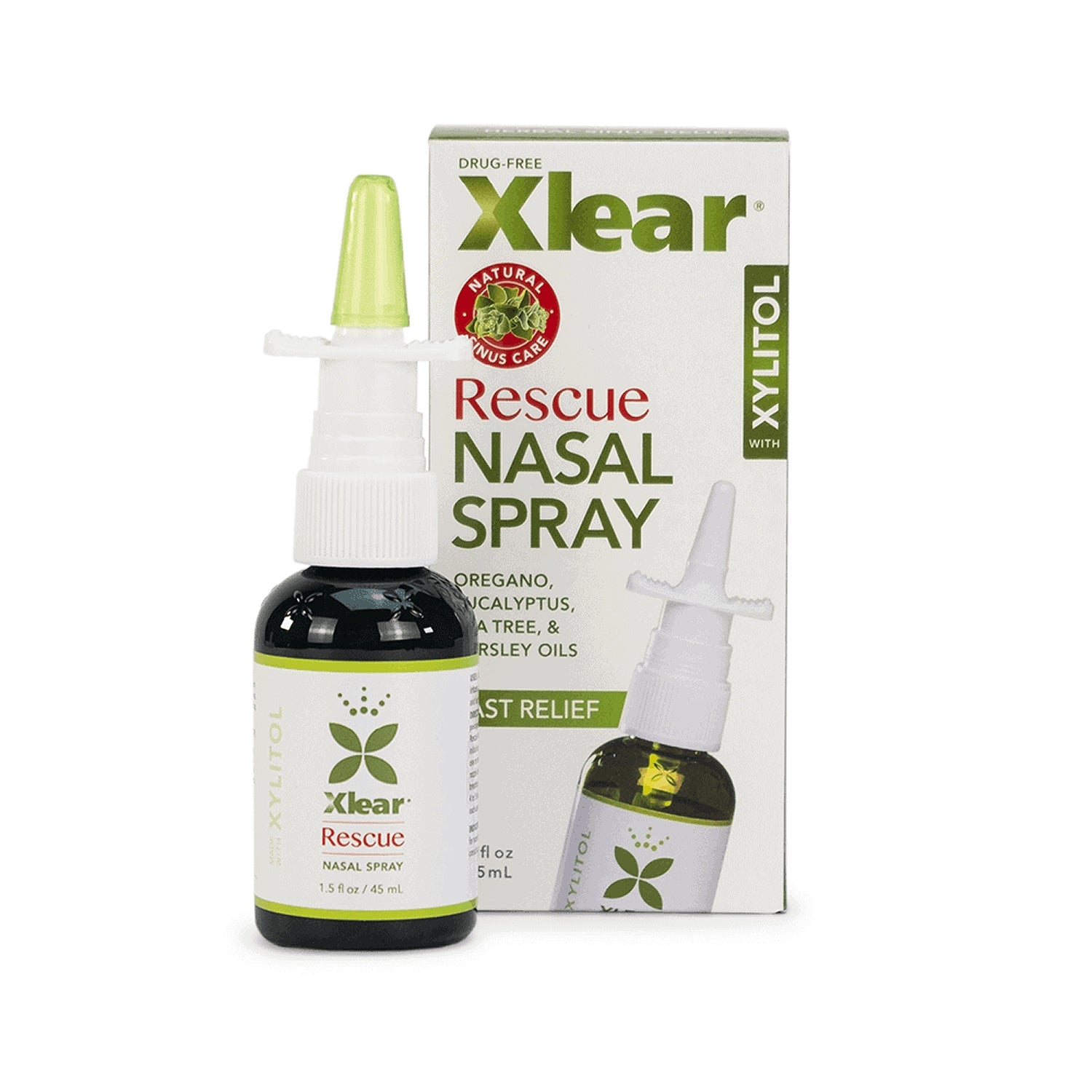 Xlear Rescue NSL nasal spray by Pasteur Pharmacy in 45ml bottle, designed for nasal relief and congestion relief.